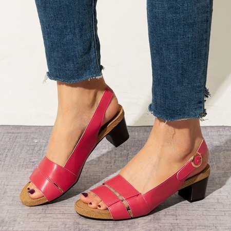 Women Elegant Chunky Heels Slingback Comfy Sandals, Watermelon red, Sandals