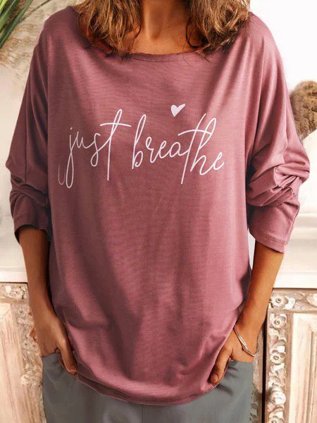 zolucky Long Sleeve Letter Cotton-Blend Shirts & Tops, Rust, T-Shirts