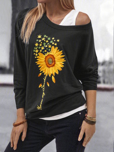 Women's Casual Falling Shoulder Sleeve Floral Printed Sweatshirt, Black, Long sleeve tops
Women's Casual Falling Shoulder Sleeve Floral Printed Sweatshirt, Black, Long sleeve tops