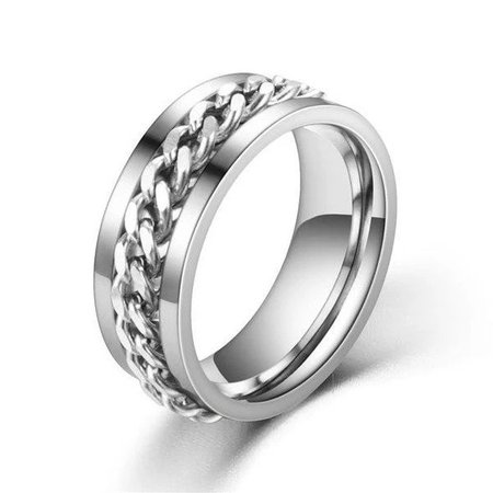 Rotatable Titanium Steel Chain Ring, Silver, Rings
