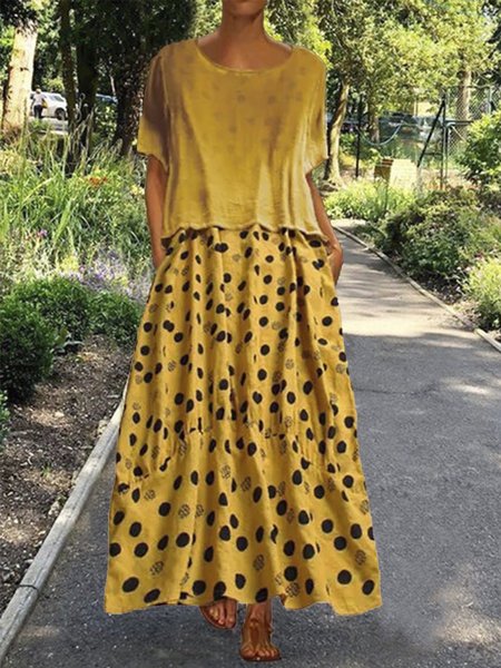 Women Dot-Intarsia Short Sleeve Two Pieces Maxi Dress, Yellow, Maxi Dresses
Women Dot-Intarsia Short Sleeve Two Pieces Maxi Dress, Yellow, Maxi Dresses