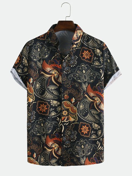Men‘s Ethnic Style Flower Printed Casual Breathable Short Sleeve Shirts, Black, Men's Top
Men‘s Ethnic Style Flower Printed Casual Breathable Short Sleeve Shirts, Black, Men's Top