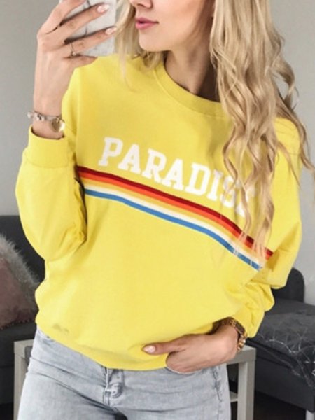 Vintage Long Sleeve Rainbow Striped Letter Printed Plus Size Casual Tops, Yellow, Tops
Vintage Long Sleeve Rainbow Striped Letter Printed Plus Size Casual Tops, Yellow, Tops