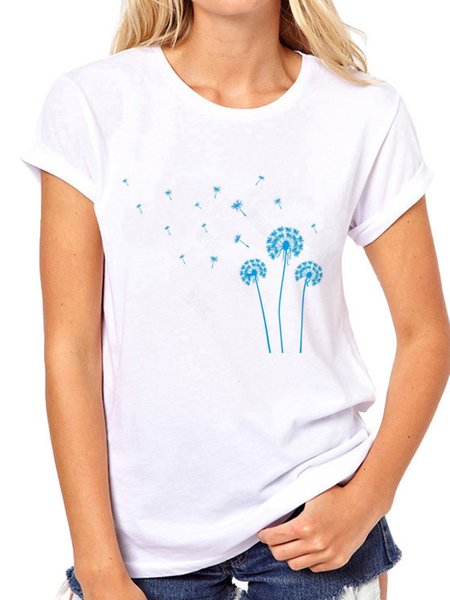 Dandelion Print Short Sleeve Shirts & Tops, 5#, T-Shirts
