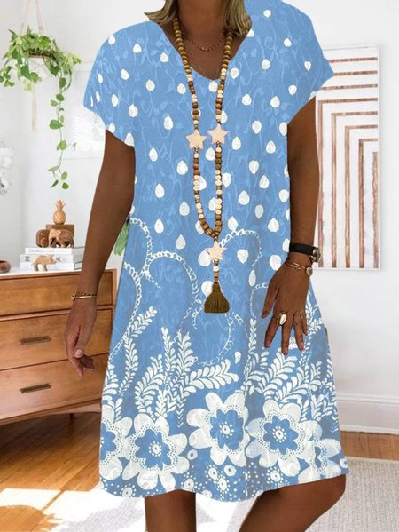 Casual Short Sleeve V Neck Printed Midi Aline Summer Dress, Sky blue, Floral Dress
Casual Short Sleeve V Neck Printed Midi Aline Summer Dress, Sky blue, Floral Dress