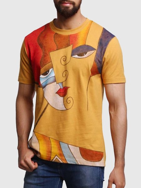 T-Shirt a Girocollo, Giallo, Men's Top