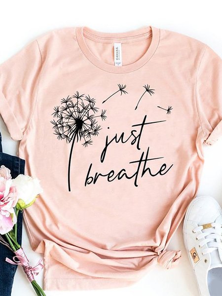 Pink Short Sleeve Cotton Floral Crew Neck Shirt & Top, T-shirts