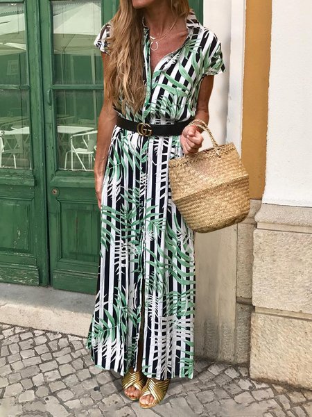 Summer Print Maxi Dress Short Sleeve Shirt Weaving Dress, Green, Summer Dresses
Summer Print Maxi Dress Short Sleeve Shirt Weaving Dress, Green, Summer Dresses