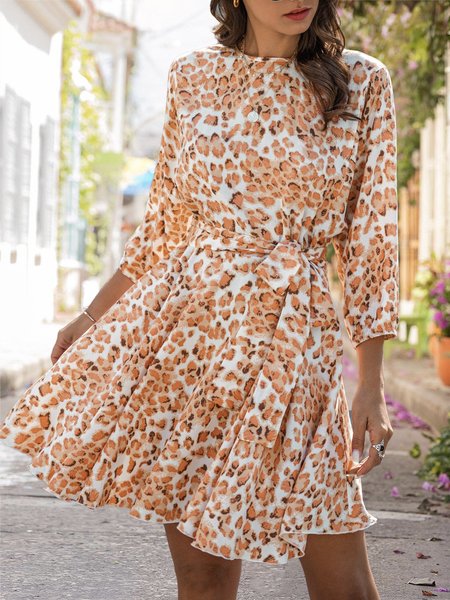 A-Line Holiday Printed Mini Dress, Orange, Mini Dresses