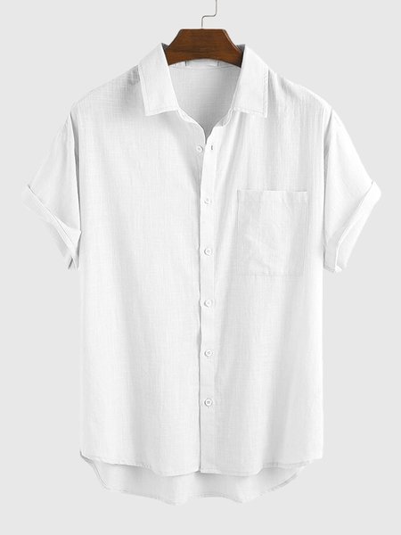 Summer Casual Cotton Short Sleeve Men's Top, White, Men