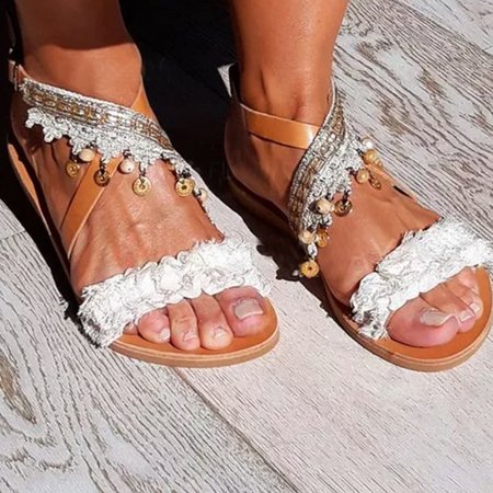 Brown Leather Flat Heel Casual Summer Sandals, Sandals