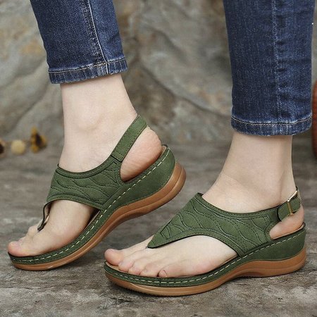 Women PU Embroidery Casual Summer Sandals, Green, Sandals