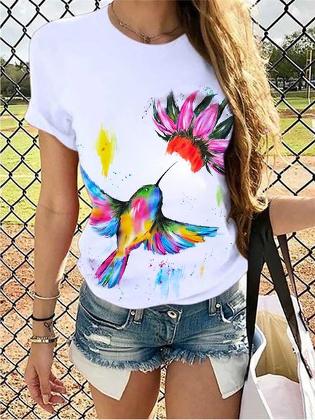 Casual Floral T-shirt, White, T-Shirts