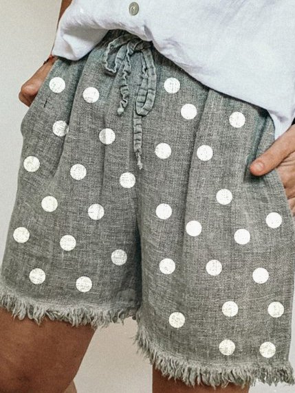 Polka Dots Casual Cotton-Blend Shorts, Gray, Shorts