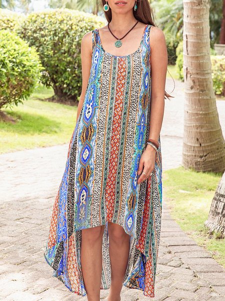 Blue Exotic Printed Midi Dress, Midi Dresses