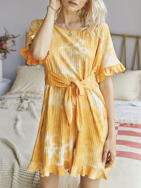 Yellow Casual Short Sleeve Crew Neck Jumpsuit & Romper Romper, Rompers