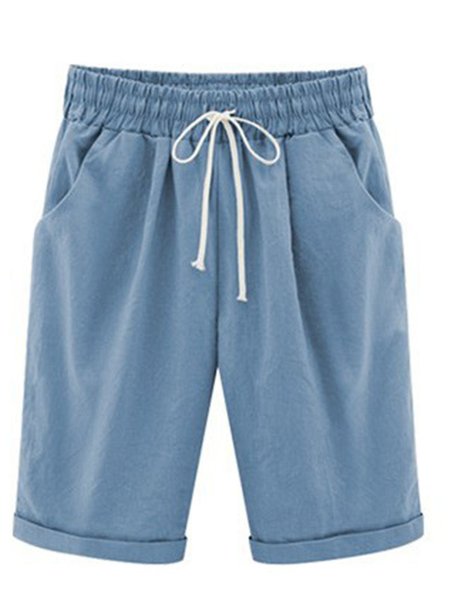 Lace Up Elastic Waistband Loose Shorts, Blue, Men's shorts