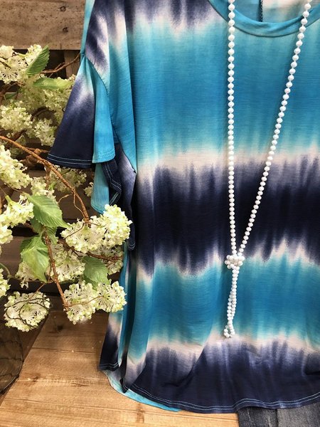 Blue Casual Ombre/tie-Dye Crew Neck T-shirt, Tees & T-shirts
