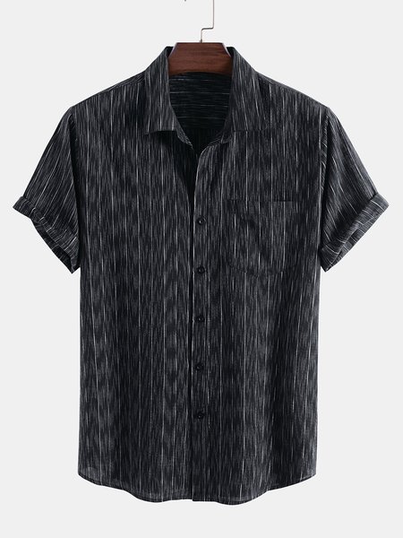 Casuale Lino Solido camicia mezza aperta, Black, Men's Top