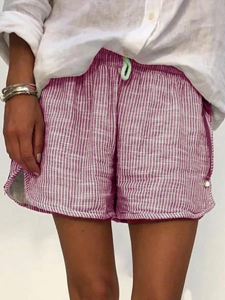

Women's Shorts Print Pant Plaid Stripe Print Casual Pockets Drawstring Wasit Summer Shorts, Burgundy, Shorts