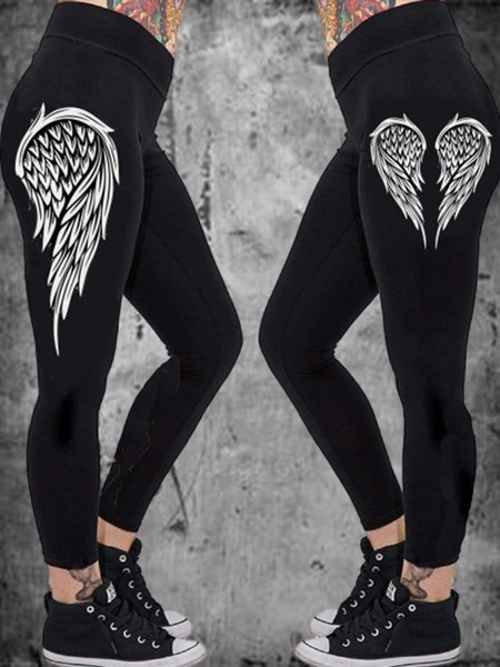 Sexy Graffiti Printed Pants, Black, Leggings