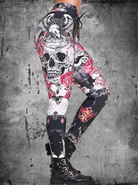 Graffiti Casual Printed Pants, As picture, Leggings