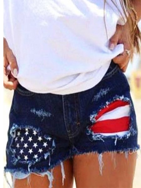 Denim Casual Pants, Dark_blue, Shorts