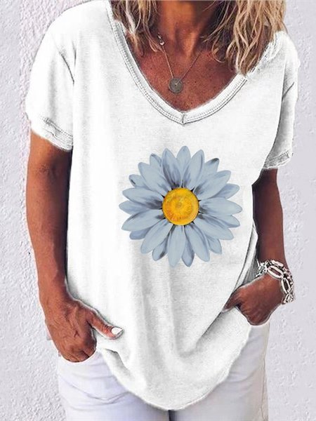 T-Shirt con Scollo a V Margherita Stampato Casuale, Bianco, Blouses & Shirts
T-Shirt con Scollo a V Margherita Stampato Casuale, Bianco, Blouses & Shirts