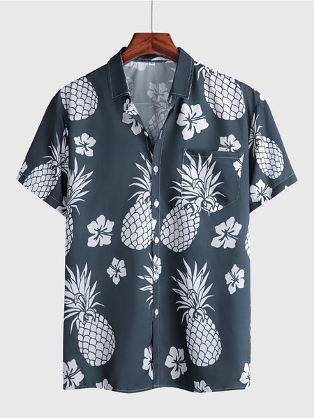 Men Fruit Casual Printed Shirts, Blue, Shirts