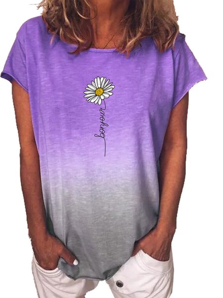 T-Shirt Casuale Stampato, Viola, T-Shirts