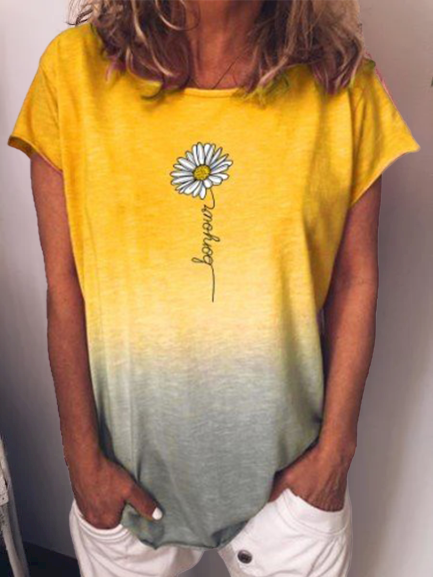 Short Sleeve Casual Printed Shirts & Tops, Yellow, T-shirts