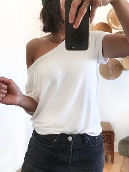 White Casual Cotton T-shirt, Tops