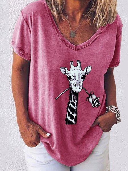 T-Shirt Animale Casuale Dritto, Rosa, T-Shirts