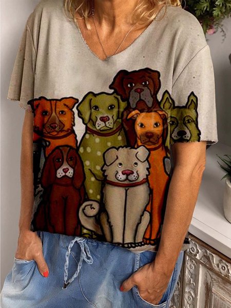 Khaki Short Sleeve Casual T-shirt, Tops