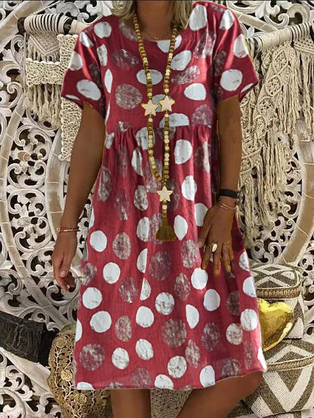 Polka Dots Short Sleeve Dresses, Red, Boho dresses