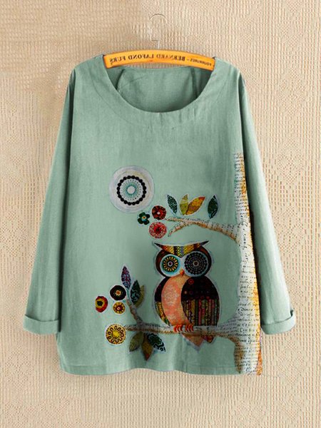 Green Cotton-Blend Casual Shirts & Tops, Blouses