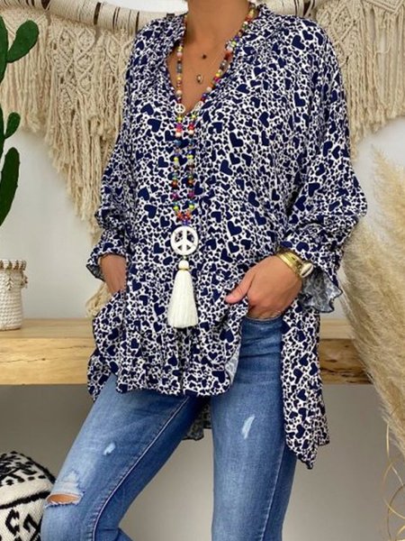 Blue Holiday Shift V Neck Blouses & Shirts, Tops