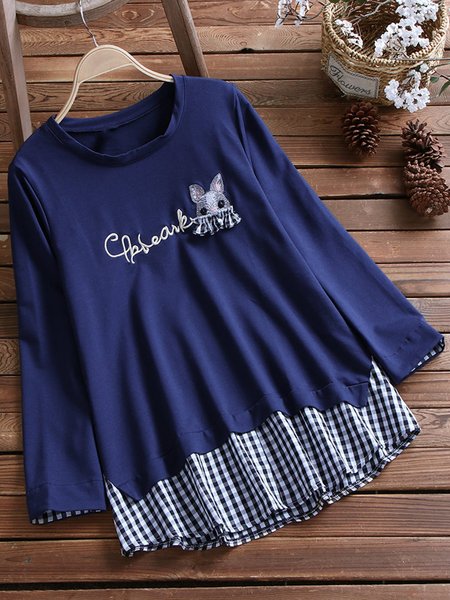 Vintage Long Sleeve Plaid Rabbit Letter Embroidered Crew Neck Casual Tops, Purplish blue, Tops
Vintage Long Sleeve Plaid Rabbit Letter Embroidered Crew Neck Casual Tops, Purplish blue, Tops