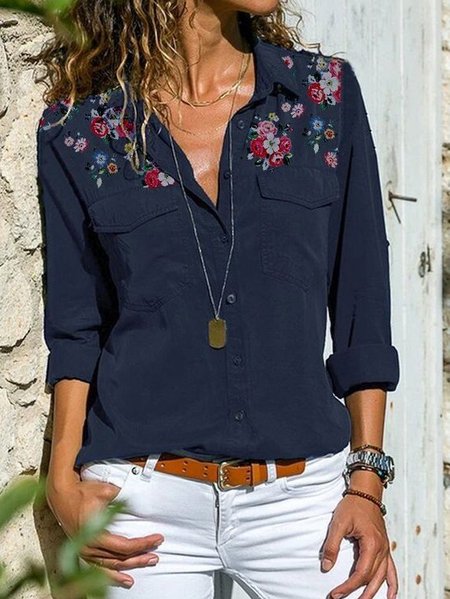 All-match Print Top, Blue, Tops