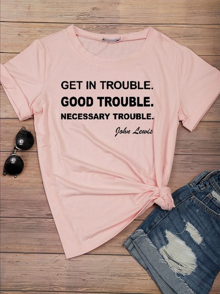 Women Good Trouble Tee Casual Short Sleeve T-Shirt, Pink, T-shirts