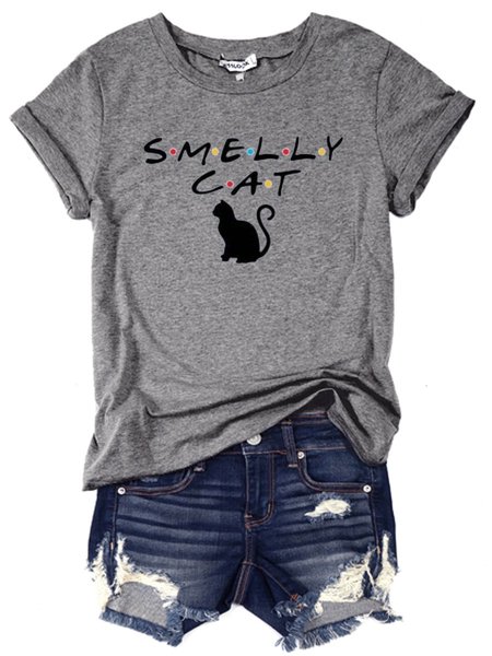 Smelly Cat Friends Shirt top, Gray, T-shirts