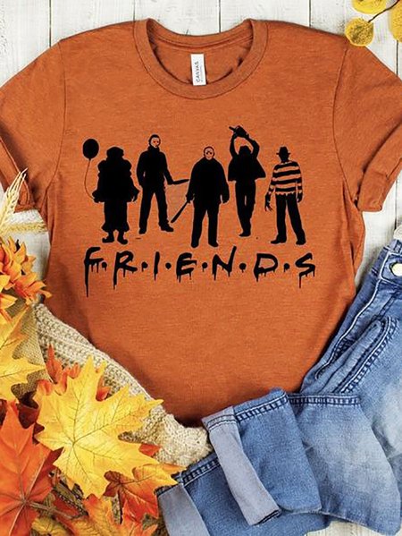 Friends Halloween Tee Funny Crew Neck Short Sleeve T Shirt, Yellow, T-shirts