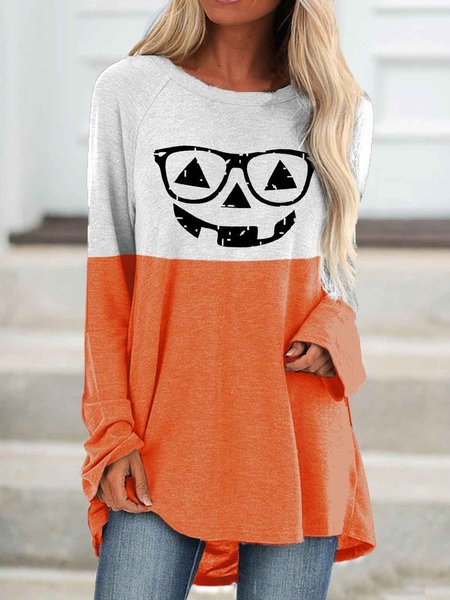 Women's Halloween Pumpkin Face Top, Yellow, Hoodies&Sweatshirts