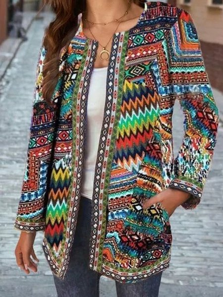 Casual Long Sleeve Jacket, Multicolor, Cardigans