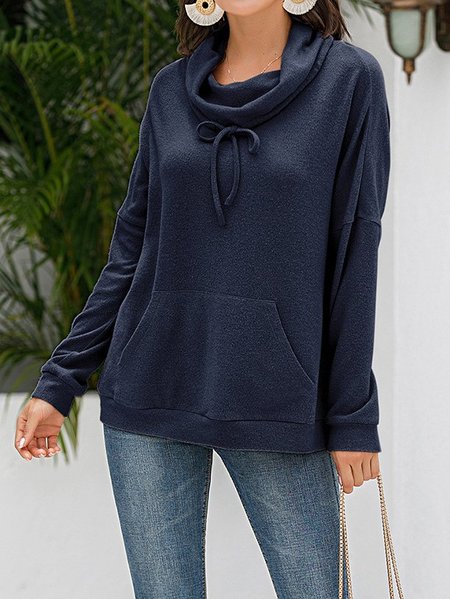 Solid Cotton-Blend Casual Sweatshirt, Navy blue, Hoodies & Sweatshirts