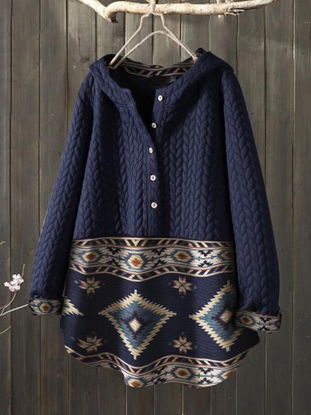 Deep Blue Long Sleeve Cotton-Blend Outerwear, Outerwear