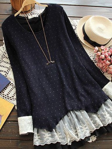 Ladies Romantic Lace Top, Blue, Tops