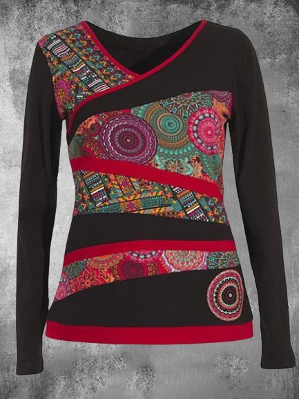 Crew Neck Casual Long Sleeve Printed Shirts & Tops, Black, Winter Clearance