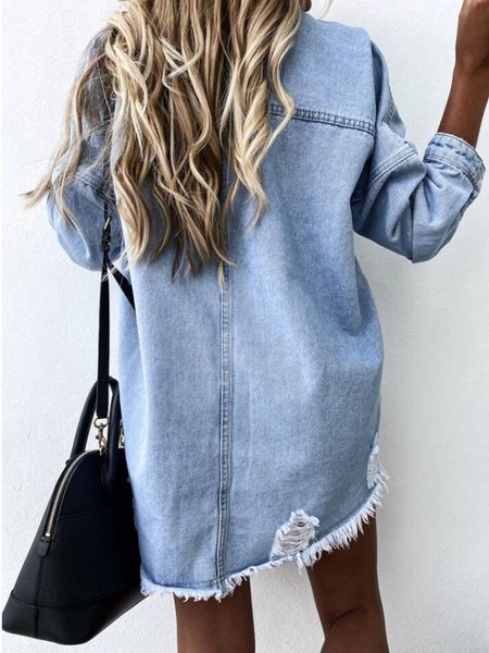 Women's Light Blue Long Sleeve Shirt Collar Blouse, Shirts & Blouses