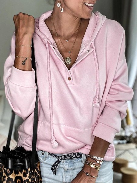 Pink Long Sleeve Cotton-Blend Women's Sweatshirt & Hoodie, Hoodies&Sweatshirts